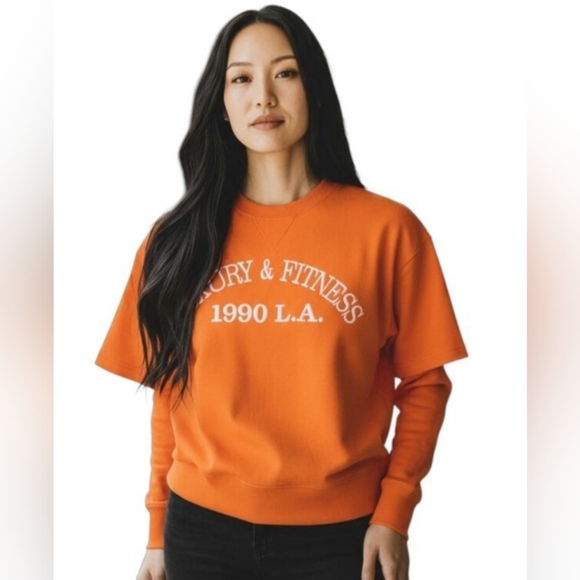 Vintage Zara Orange Crewneck Sweatshirt Luxury/Fitness 1990 LA Retro Graphic Sm - Picture 1 of 9